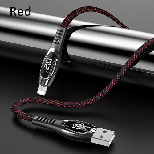 USAMS USB кабель для iPhone X XS XR XS Max 8 7 6 6s Plus кабель для мобильного телефона 2A быстрое зарядное Освещение кабель с цифровым дисплеем - Цвет: Red