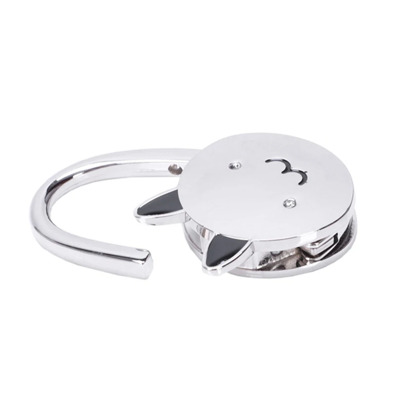 Cat Cartoon Foldable Silver Tone Handbag Hook Antislip Rubber Base bag holder metal hook bag hanger bag hook