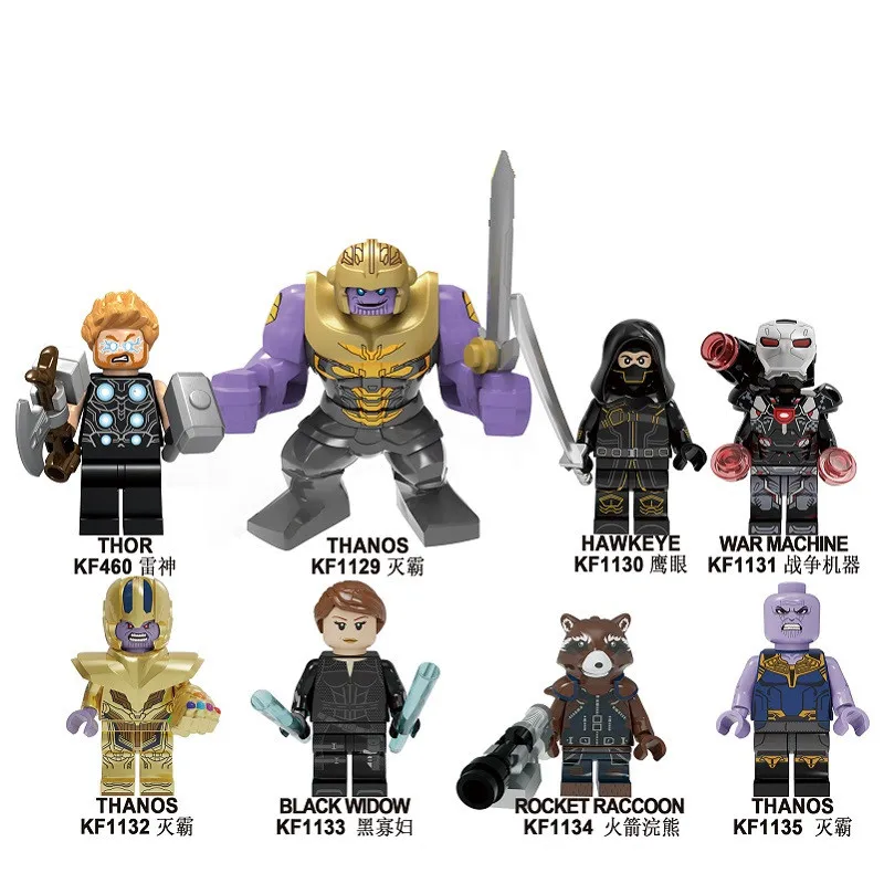 

KF6091 8Pcs Building Blocks The Avengers 4 INFINITY WAR Thor Hawkeye War Machine Thanos Black Widow Figures For Children Model