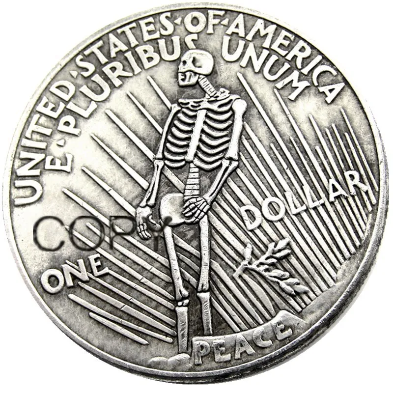 

US Hobo 1922 Peace Dollar skull zombie skeleton Silver Plated Copy Coins