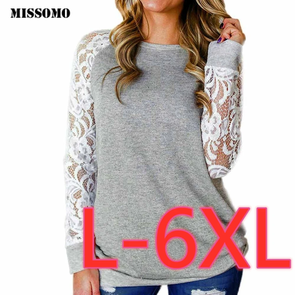 MISSOMO 6xl размера плюс женские Топы harajuku футболки кружевные цветочные сплайсинга o