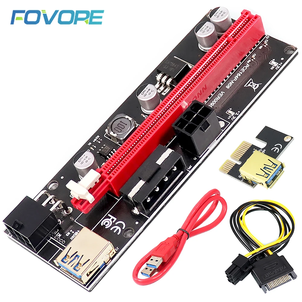 PCI-E Райзер VER 009s карта PCIE PCI Express для майнинга USB 3 0 SATA до 6pin в 1 009 видеокарты Новинка |