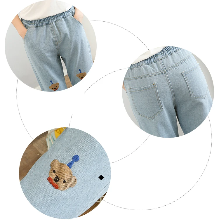 S-XXL джинсовые штаны для девочек с вышивкой милого медведя Harajuku/модные эластичные свободные джинсовые штаны для студентов штаны-шаровары с высокой талией