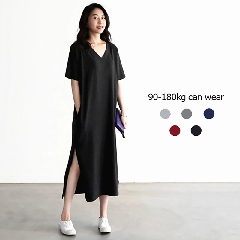 

Women Dress Summer cool modal Casual Sexy Long loose plus size dresses Solid patchwork Party trend Dress 5xl 90 -180kg Can Wear