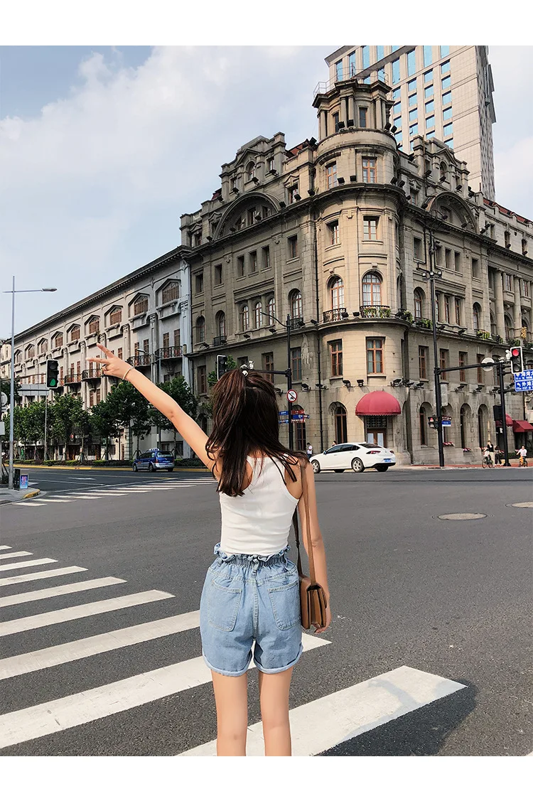 Customizable [dowisi] Denim Shorts Korean-style High-waisted Loose-Fit Versatile Crimping Loose Pants F5106