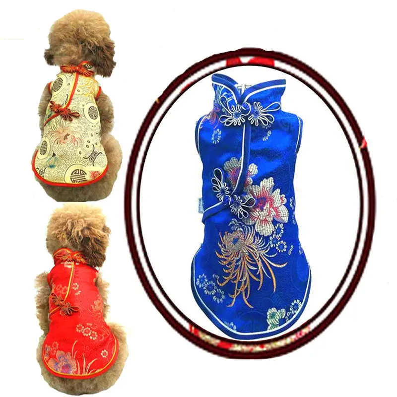 Pet Dog Clothes Cat Dress Dog Cheongsam Dog Skirt Cat Clothes Puppy Coat