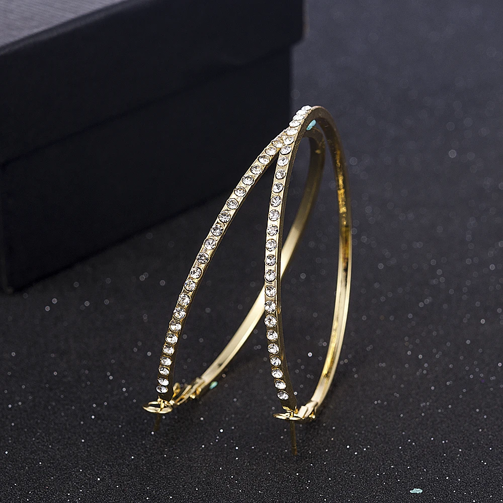 

Fashion New Gold Silver Color Lady Crystal Rhinestone Round Big Ring Earrings Ear Dangle Drop Earrings for Women Accessories