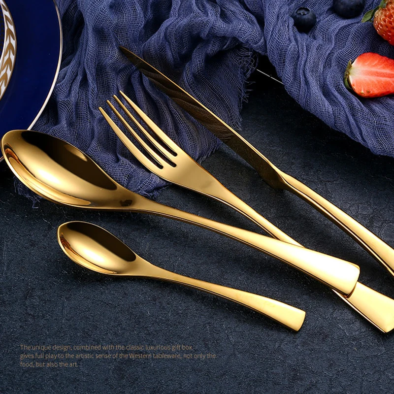 Golden Matte Dinnerware Stainless Steel Cutlery Western Style Food Steak Knife Fork Dessert Fruit Dining Tableware |