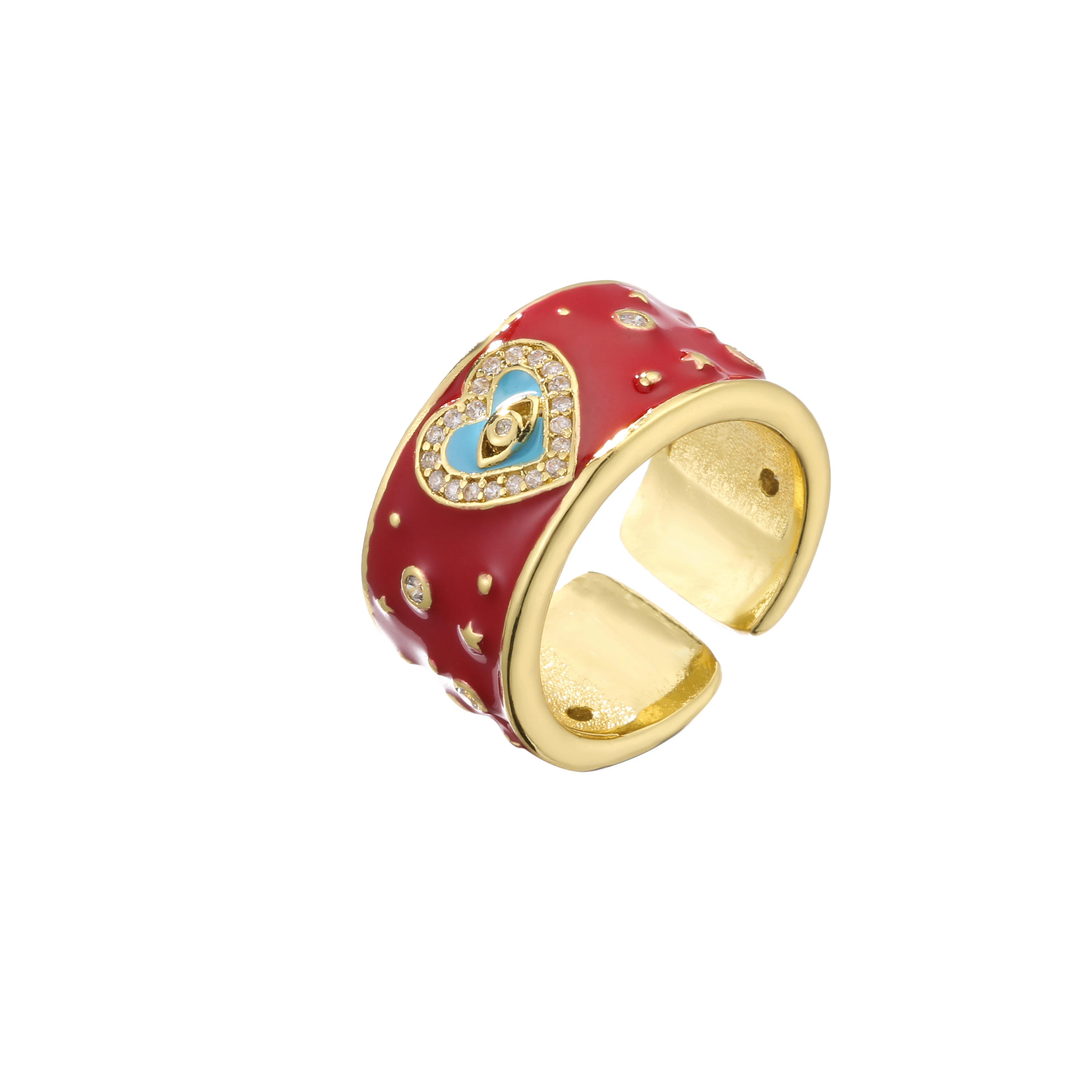 HECHENG,Lucky Eyes Heart Ring,Gold Color Dropping Oil Finger Ring,Adjustable Fashion Jewelry for Women adjustable rings,gold color rings,sparkling heart ring