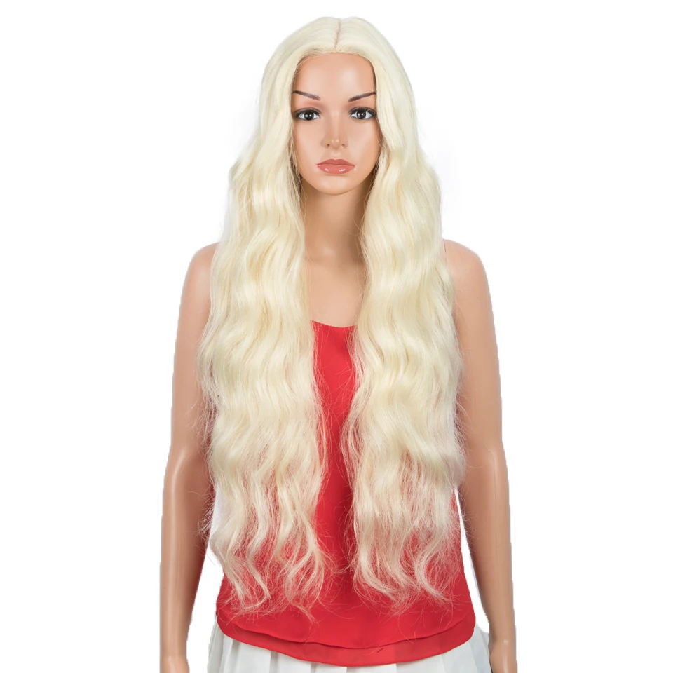 

FASHION IDOL 34 inch Wavy Fake Wig Part Lace Wig Ombre 613 Heat Resistant High Temperature Fiber Synthetic Wigs For Black Women