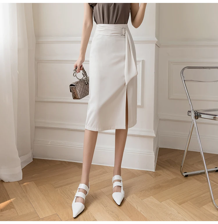 midi skirt High Waist Mid-Length Bag Hip Split Irregular Skirt Women's Black A-Line Skirt Long Autumn 2021 New Korean Fashion fairycore maxi skirts for women