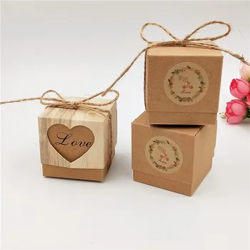 

24pcs/Lot Kraft Paper Heart Love Cover Boxes For Small Caramel Pudding Hold Package Gift Container Boxes With Strings Stickers