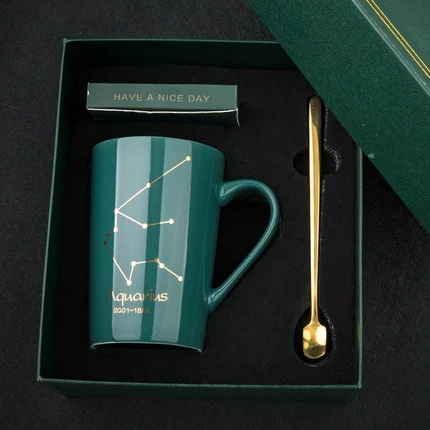 Gift box 12 420 мл оригинальная керамическая кружка созвездие, темно-зеленая чашка из костяного фарфора с лимоном, домашняя кофейная чашка, Подарочная коробка, чашка для влюбленных, Офисная кружка - Цвет: Gift box 12