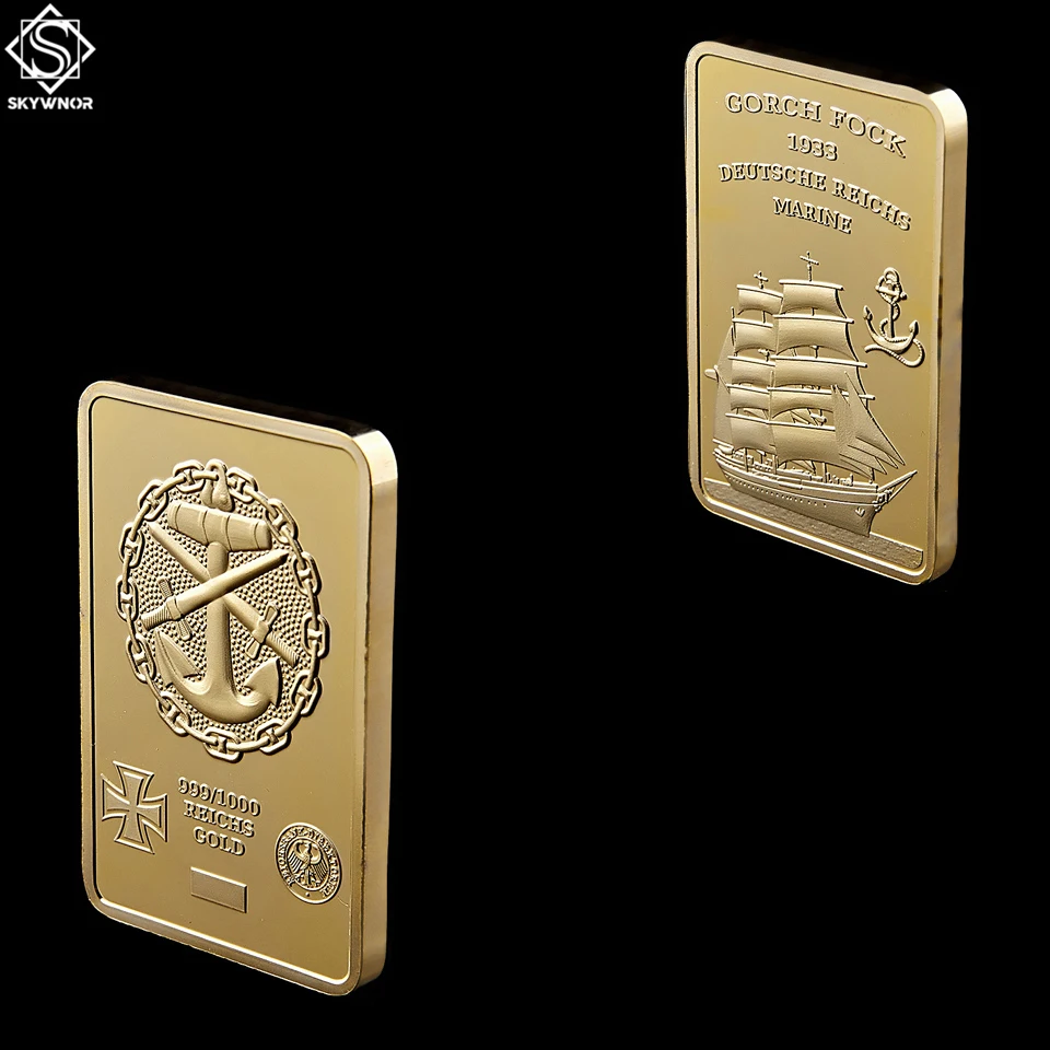 1933 Gorch Fock Deutsche Reichs Marine 999/1000 Reichs Gold Deutschland Cross Gold Bullion Bar Collect Sailboat Anchor Gift