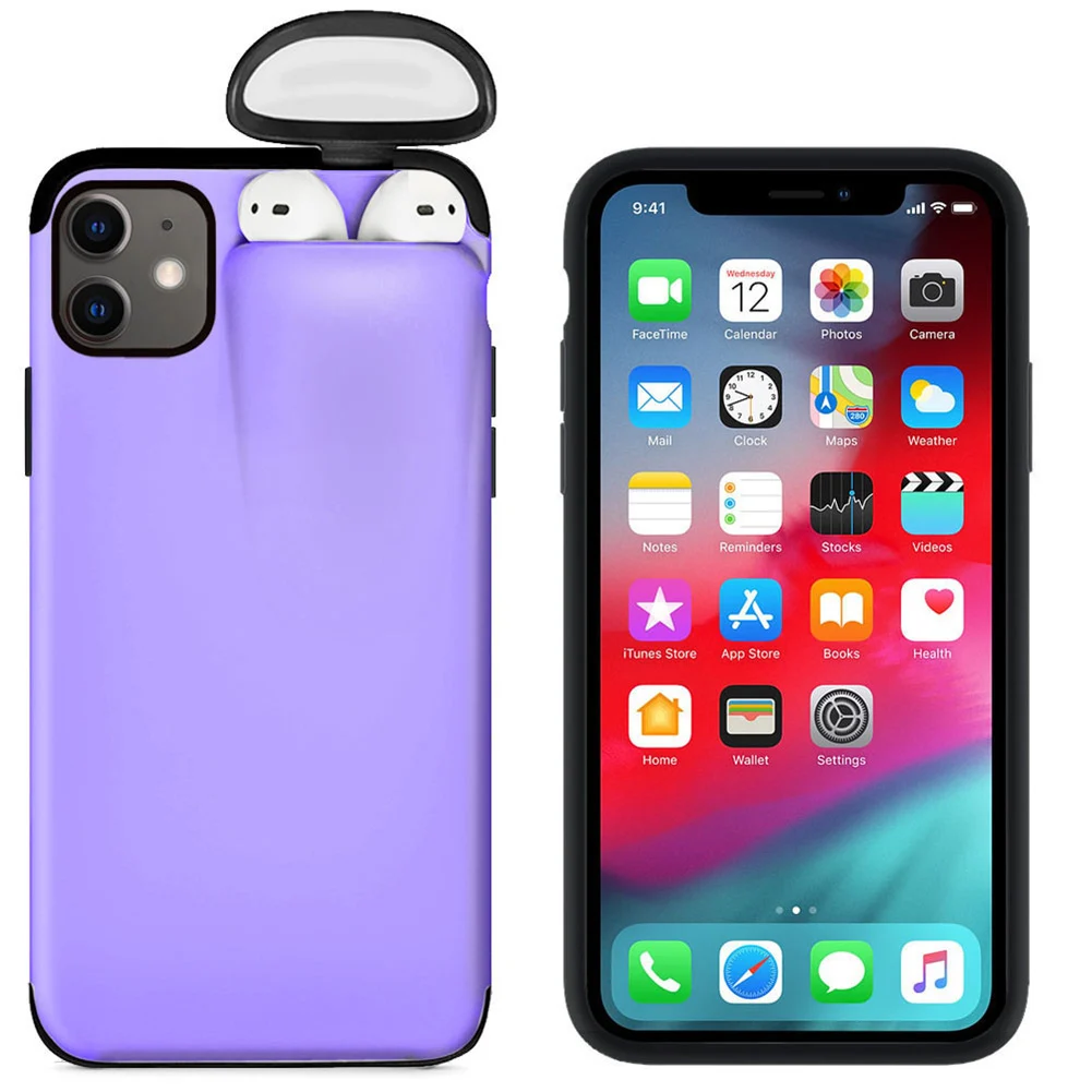 Унифицированный защитный совместимый для iPhone беспроводной Bluetooth гарнитура хранения чехол для телефона DOM668 - Цвет: Purple iPhone11Pro M