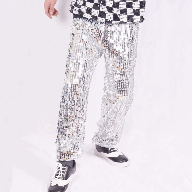 Hip Hop Costumes Men Silver Sequin 