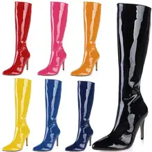 

CHMILE CHAU Patent Sexy Fashion Dress Party Shoe Women Pointed Toe Stiletto High Heels Winter Lady Knee-High Boots 70887BT-r