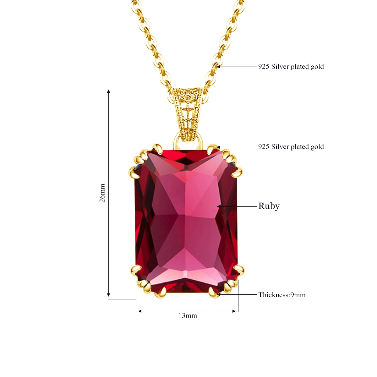 Red Simulated RUBY Pendant 925 Silver Plated Jewelry Shines From Every Angle 