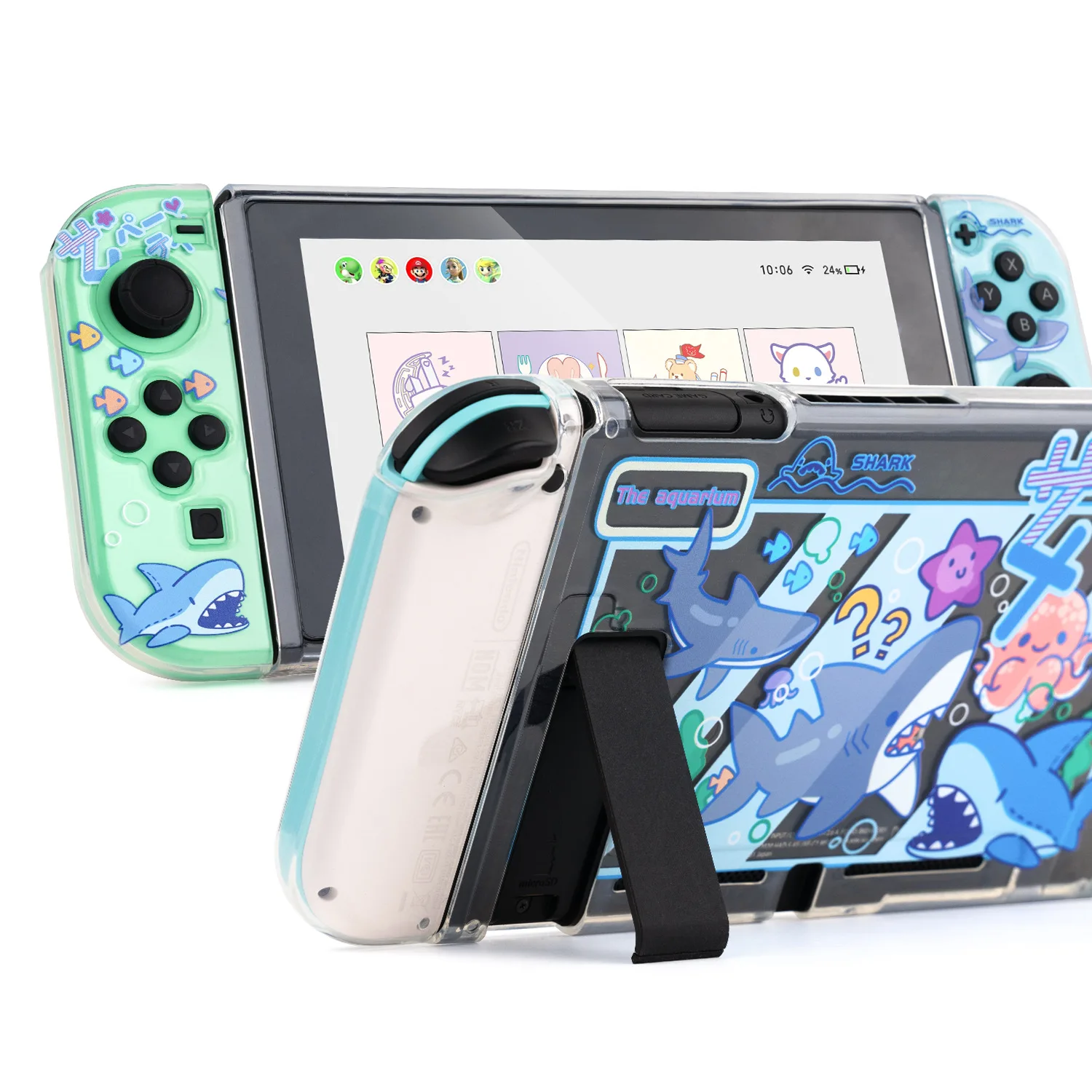 Ocean Shark 투명 소프트 TPU 스킨 커버 Nintend Switch NS Joy-Con 컨트롤러 크리스탈 하우징 쉘용 보호 케이스