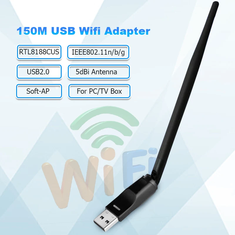 Беспроводная сетевая карта 150 Мбит/с USB Wifi адаптер rtl8188us адаптер антенны Wi-Fi 5dBi Wifi приемник передатчик для ПК ТВ коробка