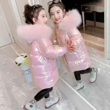 

2020 New Winter Children Girls Clothes Warm Down Cotton Jacket Coat Girl Clothing Kids Hooded Thicken Long Waterproof Parka W755
