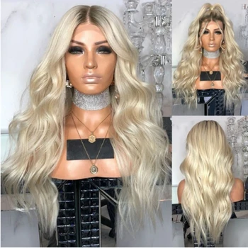 

Ombre Lace Front Wig Long Curly Wavy Hair 24 Inch Platinum Blonde Synthetic Lace Front Wigs For Black Women Heat Resistant Fiber