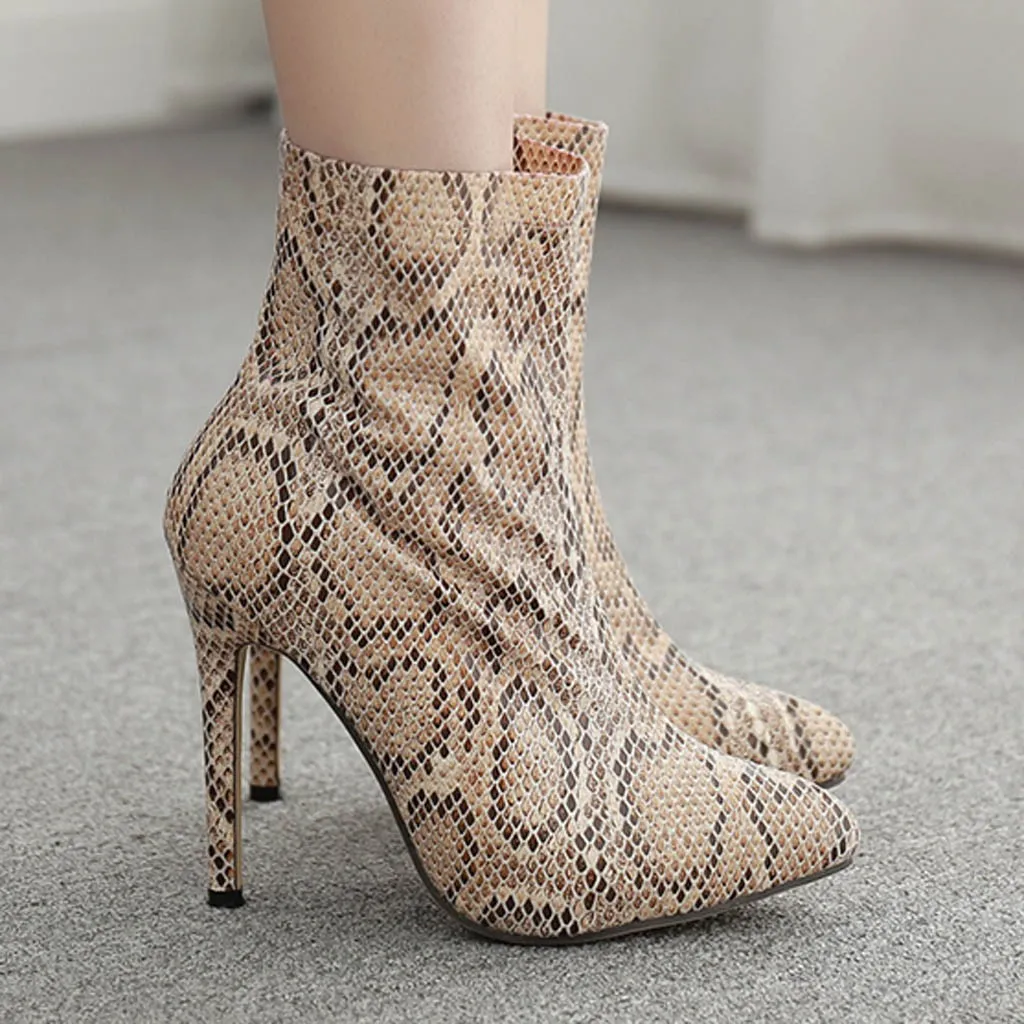 

INS Hot Snake Color Stilettos High Heel Shoes Woman Boots Medium Tube Carda Elsie Bootie Chesta Pointed Sexy