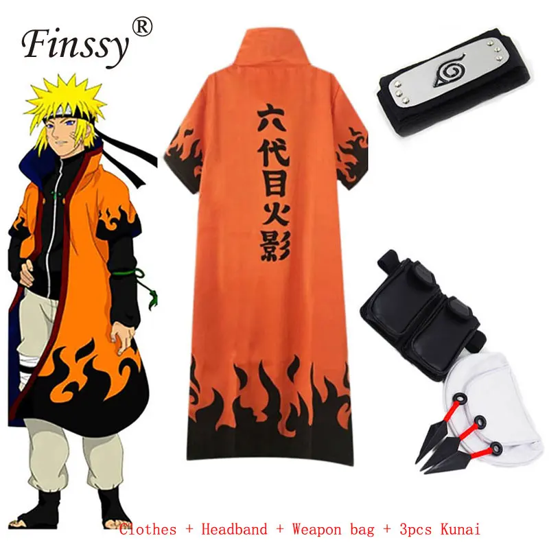 Naruto Four/six Generations Akatsuki Coplay Long Sleeve Print Cloak Robe Rebel Headband Darts Suzaku Ring Cosplay Props