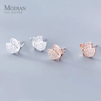 

Modian Authentic 925 Sterling Silver Animal Earring For Women Noble Rose Gold Color Dancing Butterfly Stud Earrings Fine Jewelry
