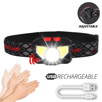 

Mini XPE+COB LED Headlight Headlamp Head Lamp Flashlight USB Rechargeable 6 modes Camping Hiking Night Fishing Light