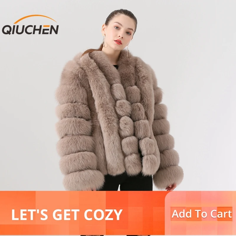 

QIUCHEN PJ19061 2019 New arrival real fox fur women winter short jacket Fashion mode High quality thick fur