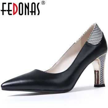 

FEDONAS Women Wedding Prom High Heels Pumps Spring Summer Sexy Elegant Point Toe Shoes Genuine Leather Classic New Shoes Woman