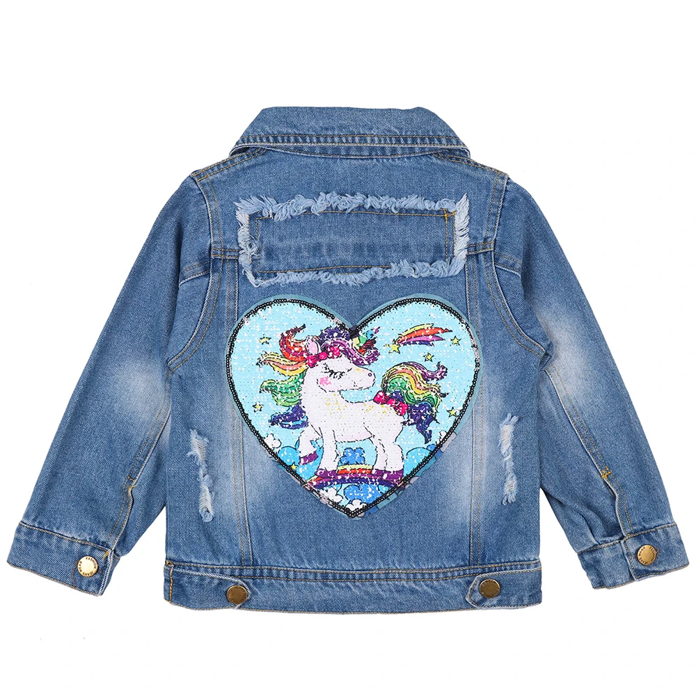Джинсовая куртка для малышей с единорогом Осенняя детская одежда длинными