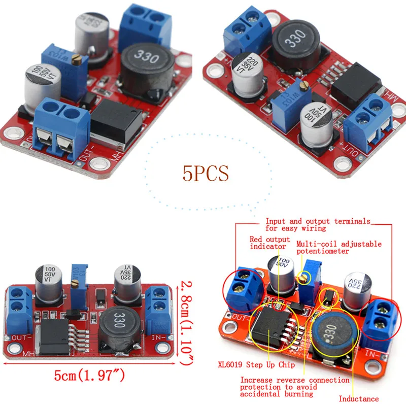 Hot! 5pcs 5A DC-DC Step Up Power Module Boost Volt Converter 3.3V-35V To 5V 6V 9V 12V 24V Wholesale | Обустройство дома