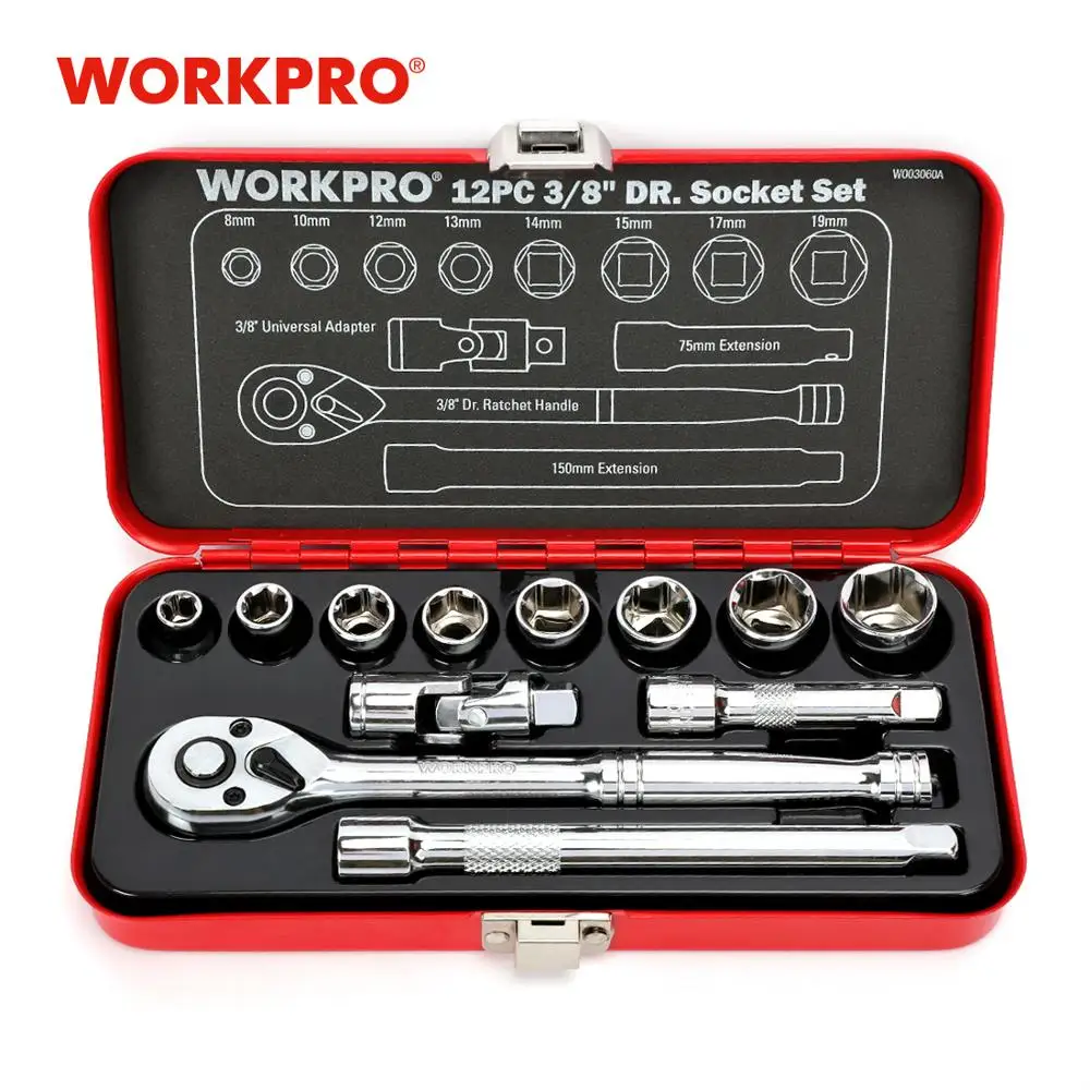 WORKPRO 12 шт. набор инструментов для ремонта дома 3/8 &quotDR Sokcet металлических коробок