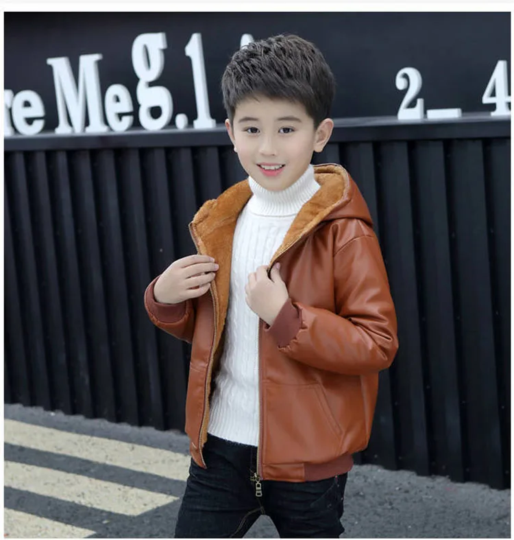 Детская осенне-зимняя Вельветовая куртка из искусственной кожи с капюшоном для маленьких мальчиков, теплая куртка, зимние пальто, одежда, новинка, для детей 3-11 лет
