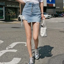 Асимметричная джинсовая юбка с высокой талией, светильник, Женская рваная мини-юбка, Женская мини-юбка, лето, AQ428