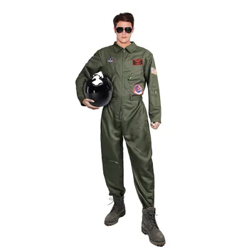

Mens Top-Gun Aviator Wingman Jumpsuit Shot Fighter Pilots Flight Suit 80s Movie Cosplay Halloween Fancy Dress Party Costume