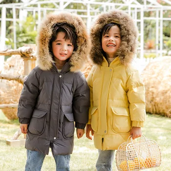 

Children's Down Jacket Kids 2020 New Winter Mid Length Thickened Coats Boys&Girls Outwear Babys Korean Style Fur Collar Clothes