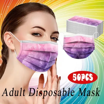 

50pcs Adults Unisex Mouth Masks For Women Men Face Cover Tie-dye Prints Disposable Anti Dust Masks 3 Ply Protective Mouth-muffle
