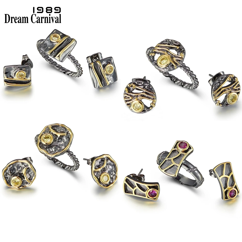 WE3961S2 DreamCarnival1989 New Arrive Geometric Square Ring + Earrings Set For Women Zircon Hot Pick Dating Party Girls Jewelry (1)-tile