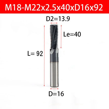 M20X2.5X92L Вольфрамовые стальные фрезерные инструменты с ЧПУ резьбовые концевые фрезы M3-M20 полный метрический карбидный винт для резки резьбы фрезы - Длина режущей кромки: M20X2.5X92L