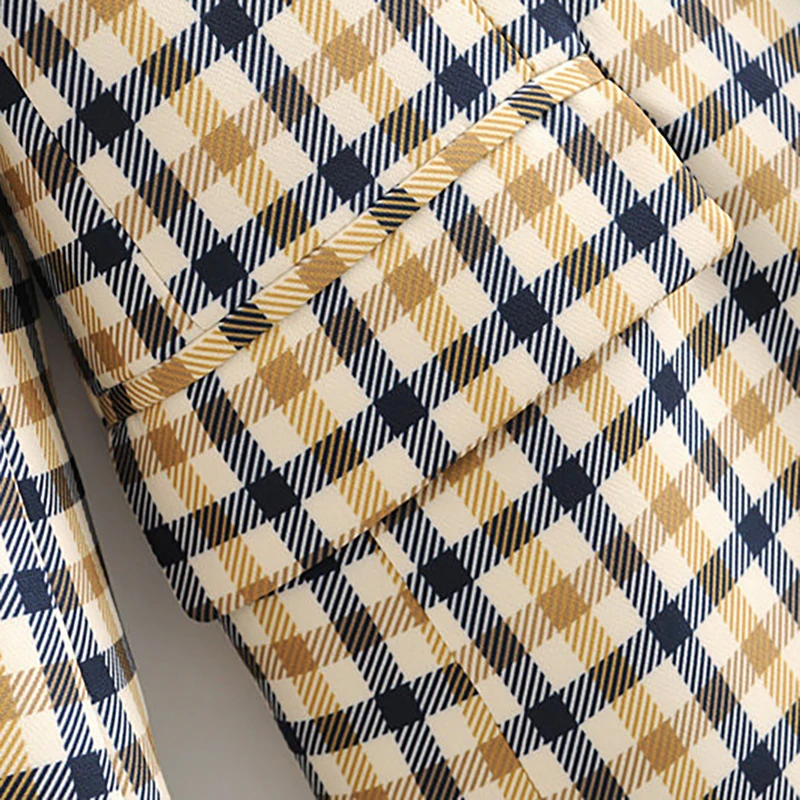 Fashion Plaid Women Blazers Long Sleeve Buttons Office Warm Coat Ladies Pockets Single Breasted Casual Jacket Female Chaqueta