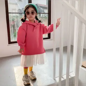 

2019 Korea style girls patchwork bow dress fashion cotton autumn girls dresses 3-8t C326