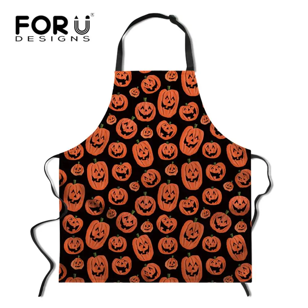 FORUDESIGNS Happy Halloween Apron for Women Man Adjustable Strap Chef Apron Funny BBQ Cooking Painfore Baking Cleaning Tools