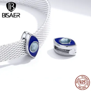 

Lucky Blue Eyes Charms BISAER Sterling Silver 925 Blue Enamel Eyes Beads Charms original silver 925 Jewelry Making ECX114