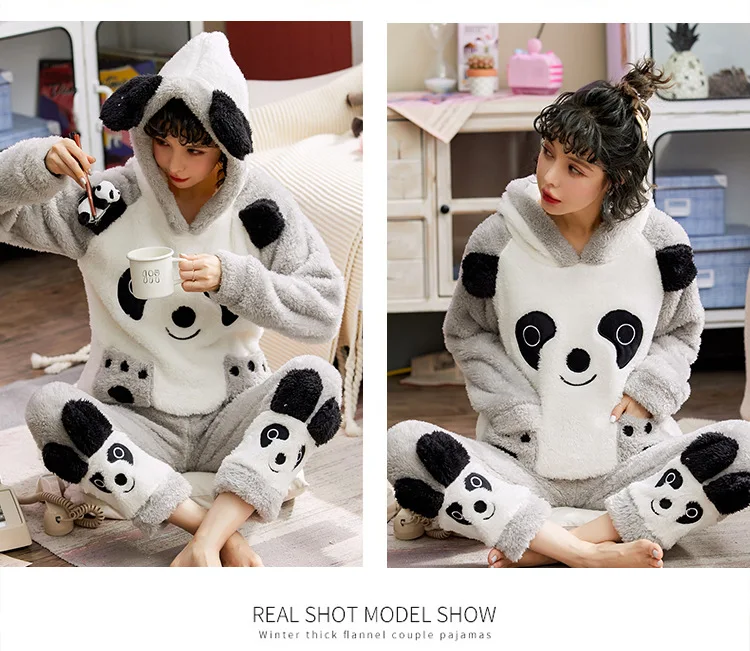 Autumn Winter Womens Pajama Set Thickened Flannel Pajamas Sets Long Sleeve Cartoon Sleepwear Home Wear for Girls Pj Set Pyjams