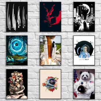 

Cosmos&Astronaut Poster Retro whitepaper Space Craft Poster Art Painting Abstract Fancy Wall Sticker for Coffee House Bar