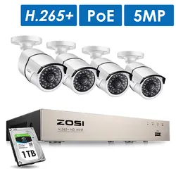 ZOSI H.265 8CH 5MP PoE камера безопасности Системы комплект 4 шт. 5MP HD IP Камера открытый Водонепроницаемый CCTV видеонаблюдение сетевое записывающее