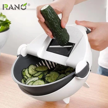 

RANO Large-capacity Multifunctional Rotary Vegetable Cutter and Drain Basket Slice and Shred Set Can Drain Water Grater Slicer